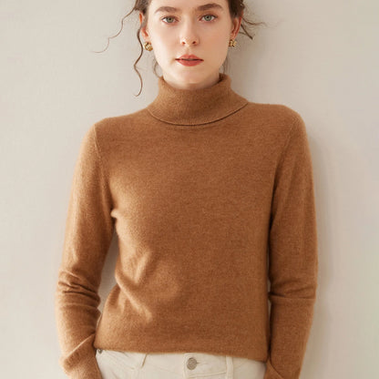 Cashmere Sweater Women's Turtleneck Long Sleeved Knitted Pullover 100% Pure Cashmere Base Sweater Korean Version Women's Top