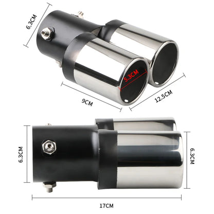 1PCS 2.5" Inlet Decoration Chrome Tail Pipe Car Styling Car Exhaust Trim Muffler Pipe Tail Stainless Steel Curved Double Outlet
