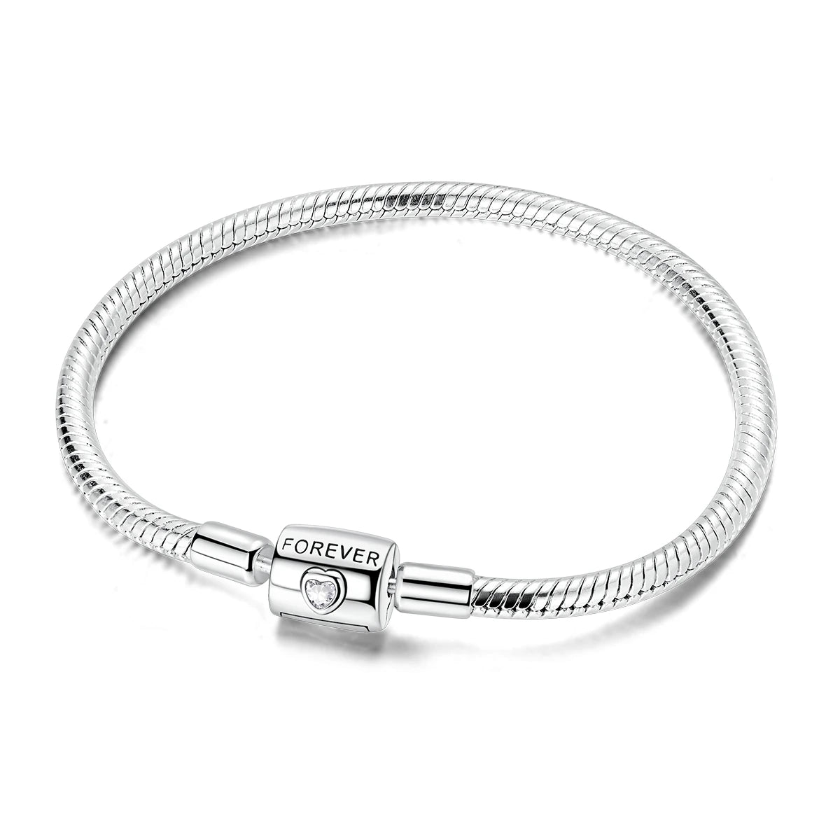 Original 925 Sterling Silver Charm Bracelets Heart Clip Bead Snake Chain Bracelet Fit Charms Beads Diy For Woman Fine Jewelry
