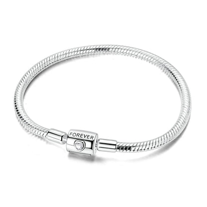 Original 925 Sterling Silver Charm Bracelets Heart Clip Bead Snake Chain Bracelet Fit Charms Beads Diy For Woman Fine Jewelry