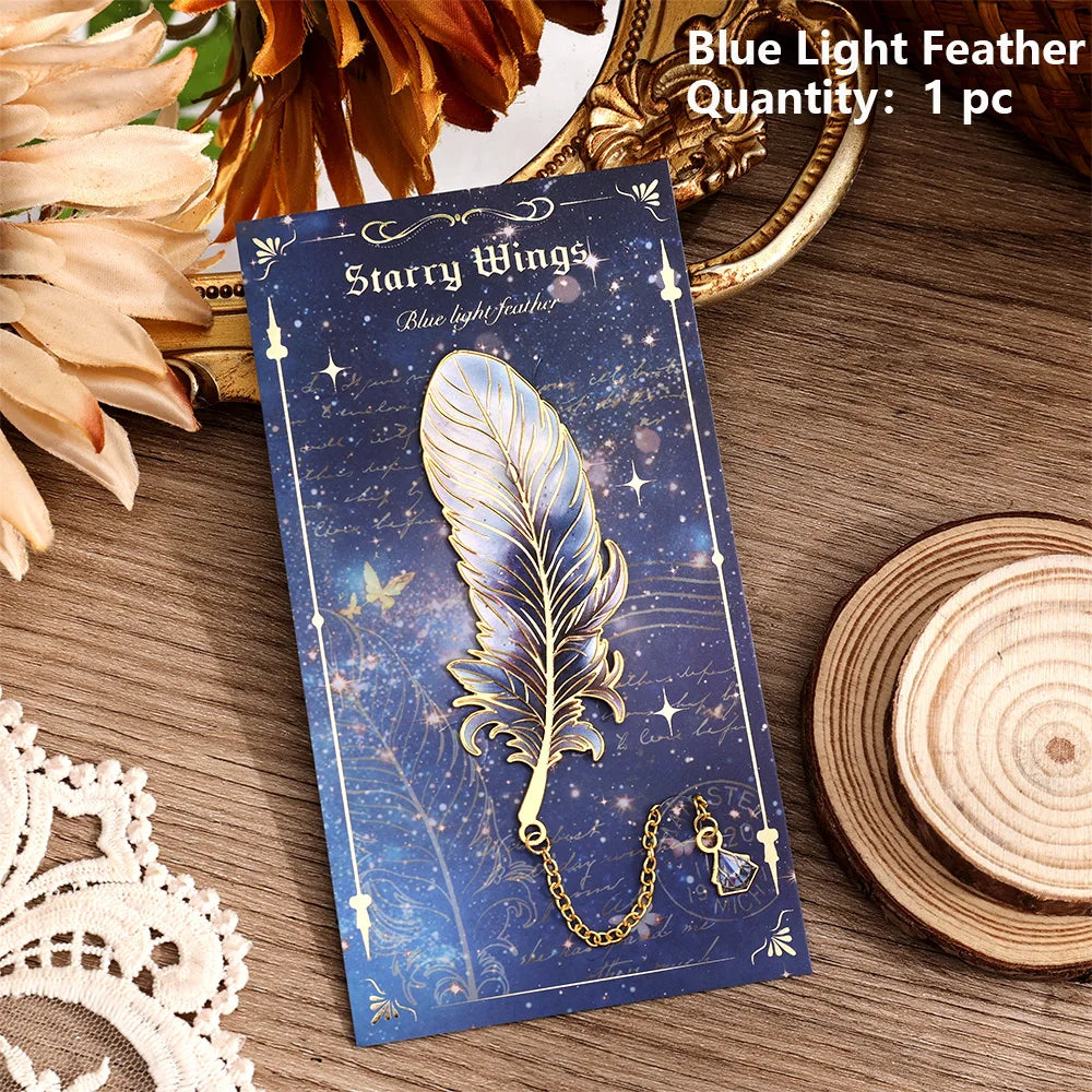 1 pc Metal Bookmarks with Chain Pendant Colorful Feather Design Unique Gifts for Book Lovers Writers Students Teachers Holiday