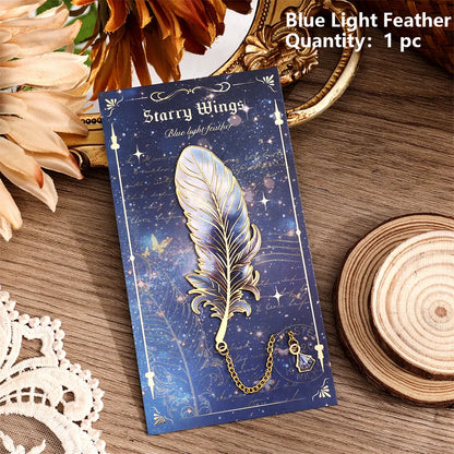 1 pc Metal Bookmarks with Chain Pendant Colorful Feather Design Unique Gifts for Book Lovers Writers Students Teachers Holiday