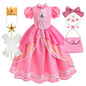 Peach Princess Costume with LED Color Light Toddler Birthday Game Role Play Dress Girl Halloween Festival Gown Pink Lace 4-8 Y