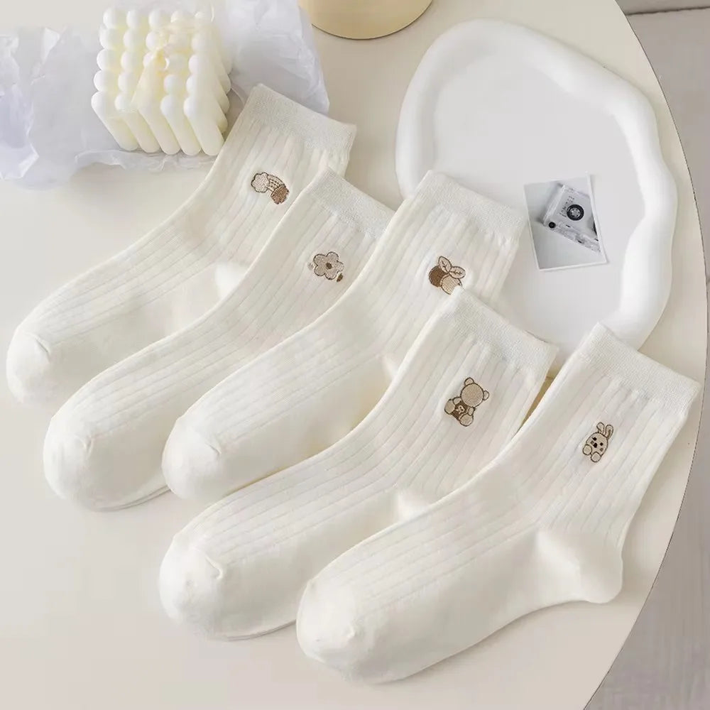 5/10/20 Pairs Men White Cartoon Socks Trendy Versatile Expression Socks With Simple Soft Breathable Comfortable Casual Socks