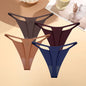4PCS/Set Silk Seamless Thongs for Women Sexy Low Rise Panties Female Ultra Thin Breathable Underwear G-String T-Back Underpants