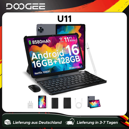 DOOGEE U11 Android 15 Tablet 11'' Ultra-clear 90Hz Display 4GB RAM 128GB ROM 8580mAh Battery Dual Speaker Supports Widevine L1