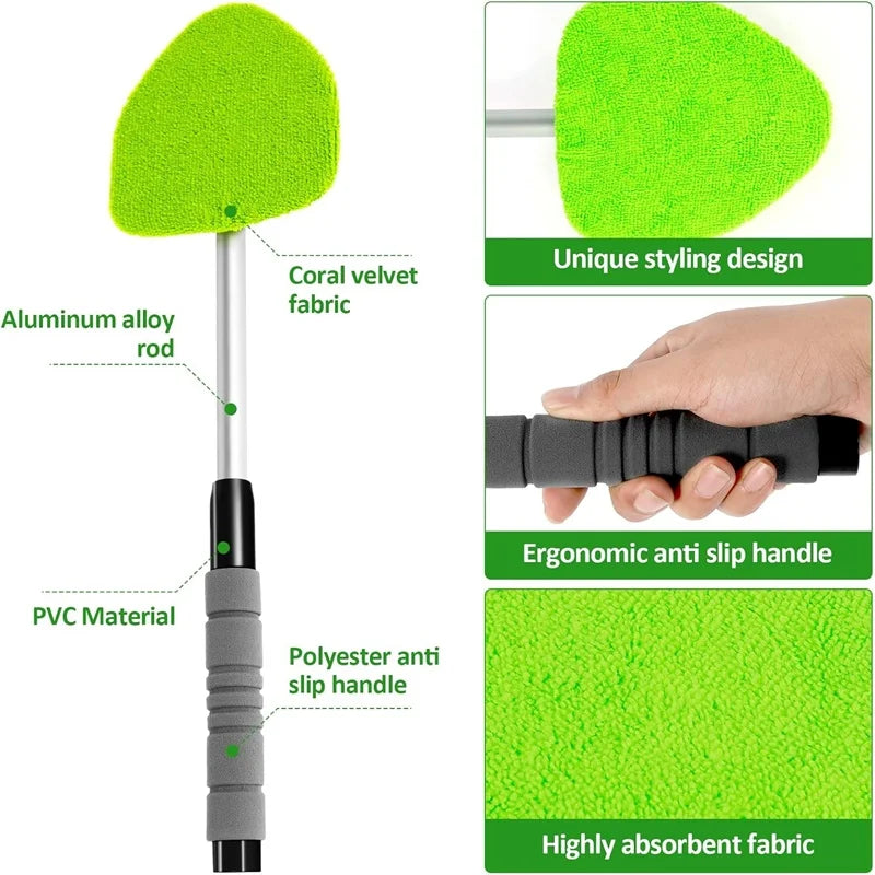 Car Window Cleaner Brush Kit Microfiber Windshield Cleaning Tool Auto Interior Glass Wash Wiper Long Handle Cleaning Brush