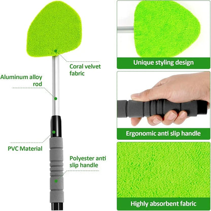 Car Window Cleaner Brush Kit Microfiber Windshield Cleaning Tool Auto Interior Glass Wash Wiper Long Handle Cleaning Brush