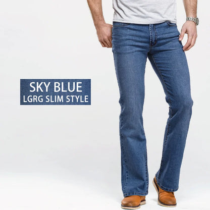 LGRG Mens Boot Cut Jeans Slightly Flared Slim Fit Blue Black Trousers Designer Classic Male Stretch Denim Pants