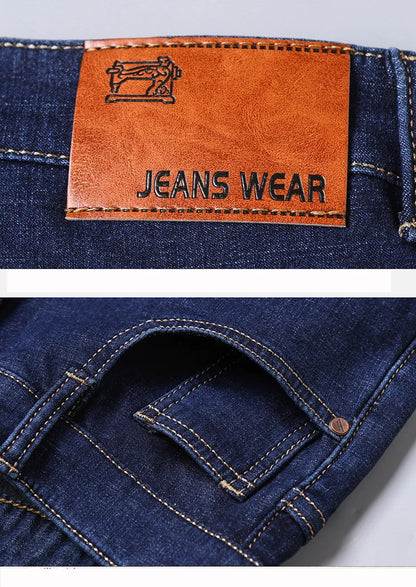 Brand Autumn Winter Warm Flocking Denim Soft Man Activities Fleece Line Men Jeans Black Blue Grey Colors