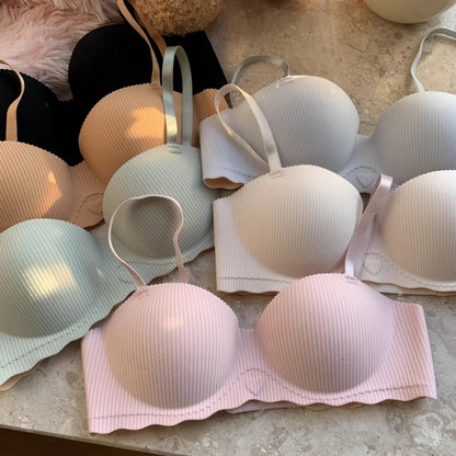 Sexy Push-Up Seamless Bra Women's Non-wire Ribbed Bralette Soft Fixed Half-Cup Underwear Invisible Bra Small Chest Lingerie S-XL
