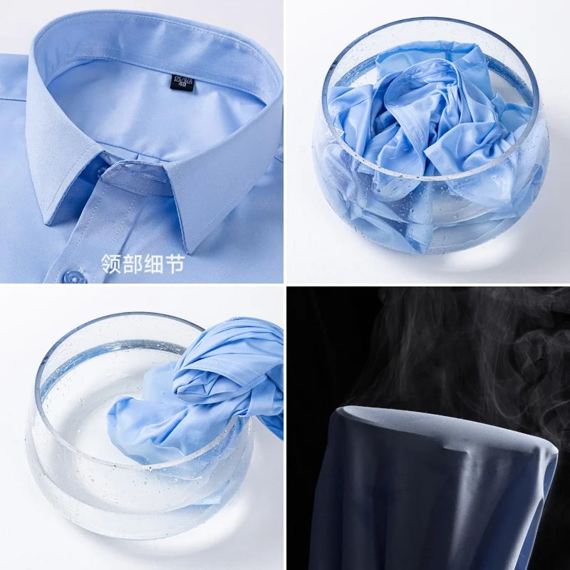 New Anti-Wrinkle Men Shirts Short Sleeves Dress Shirts For Men Slim Fit Camisa Social Business Blouse Pocket White Shirt S-7XL