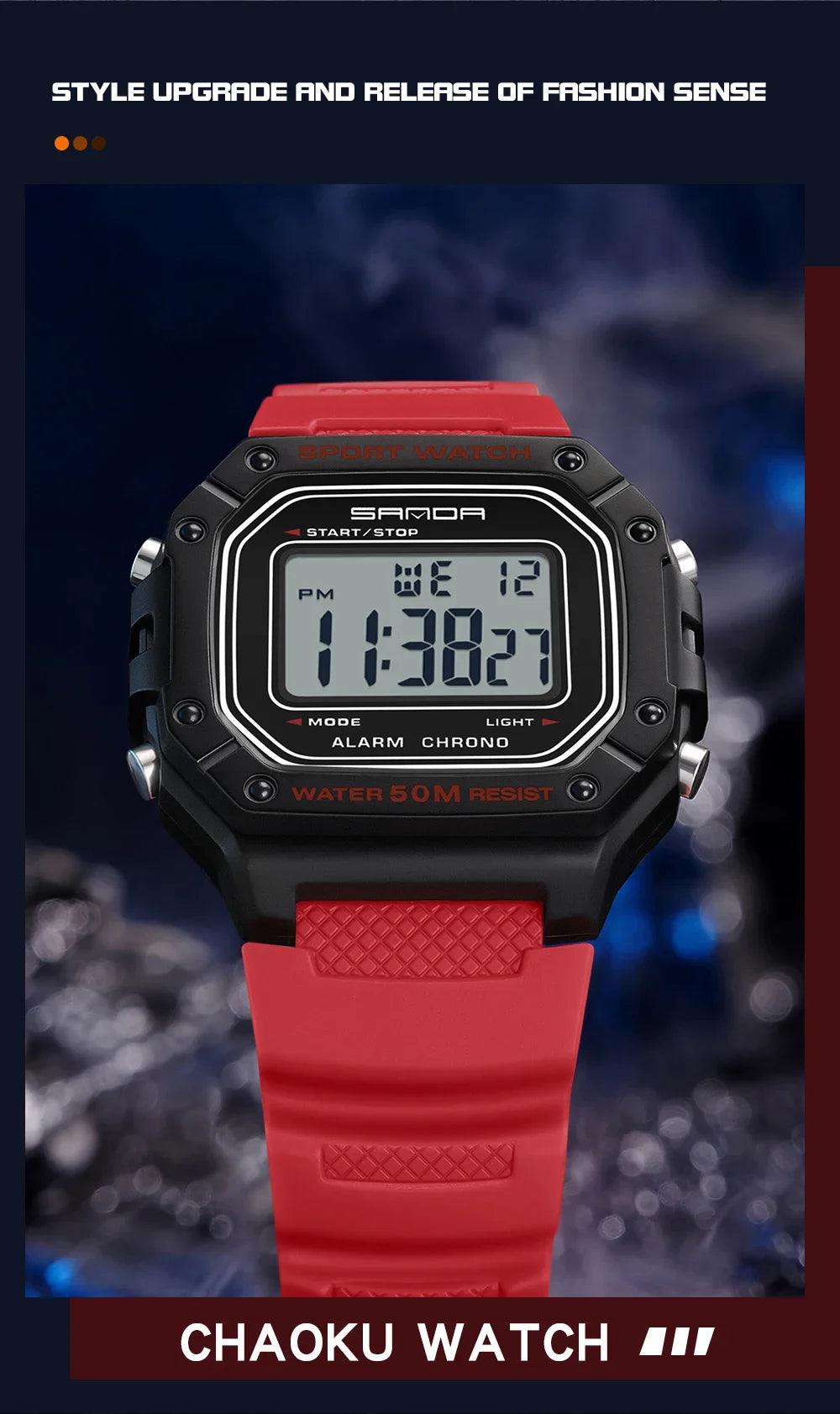 SANDA 2156 Fashion Men's Watches Waterproof Sports Watch For Man Military S-style Shock Stopwatch Shockproof Digital Wristwatch