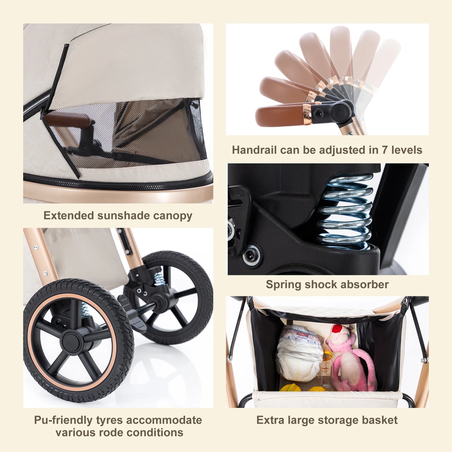 Luxury Baby Stroller 3 in1 Portable Baby Carriage Folding Prams High Landscape Car for Newborn Baby Adjustable Handle travel