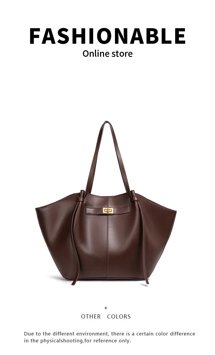 Fashion Large Capacity Trapeze Women Shoulder Bags Designer Metal Lock Handbags High-Quality Pu Leather Big Tote Commute Bag