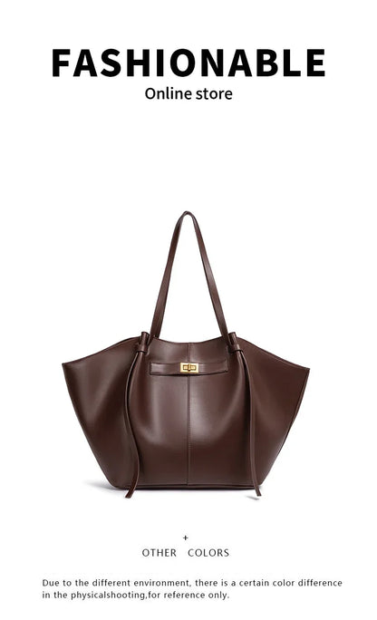 Fashion Large Capacity Trapeze Women Shoulder Bags Designer Metal Lock Handbags High-Quality Pu Leather Big Tote Commute Bag