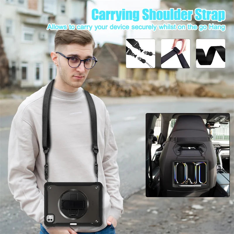 For iPad Pro 11 12.9 13 inch 2024 Case Shockproof Cover iPad Air 11 4th 5th 10 10th 10.9 10.2 9/8/7th 11th Generation Case+Strap