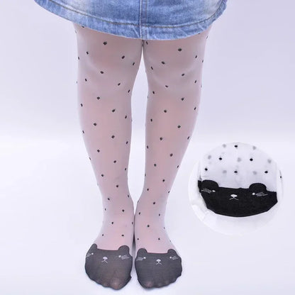 Spring Summer Tights for Girls Cartoon Thin Silk Pantyhose Kids Candy Color Dot Dance Stocking Child Girls Tights with Cats