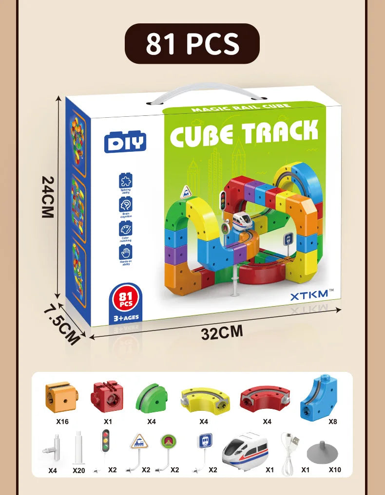 Electric Magnetic Track Set STEM Building Toy with Anti-Gravity Vehicles 100+ Pieces DIY Railway Model Creative Gift for Kids