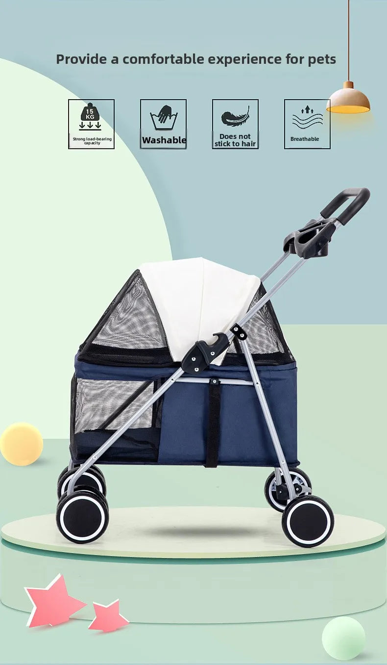 Outdoor Portable Folding Pet Stroller Small Cat Dog Rabbit Hamster Lightweight Vehicle Compatible Carrier Pet Trolley