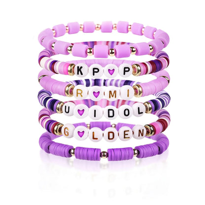 6pcs Korean Pop K-Pop Bracelet Set Multicolor Kpop Group Lettering Jewelry Durable Fan Accessory Concert Cosplay Birthday Gift