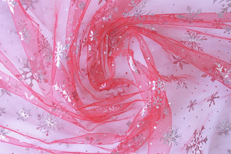 Silver Snowflake Tulle Mesh Fabric Girl Doll Dress Christmas party wedding Decration DIY Sewing Cloth accessories