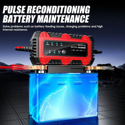 Motorcycle Battery Charger 6V/12V Auto Charging Maintainer Trickle Charger for Car Battery for Boat RV Truck Lawn Mower Golf