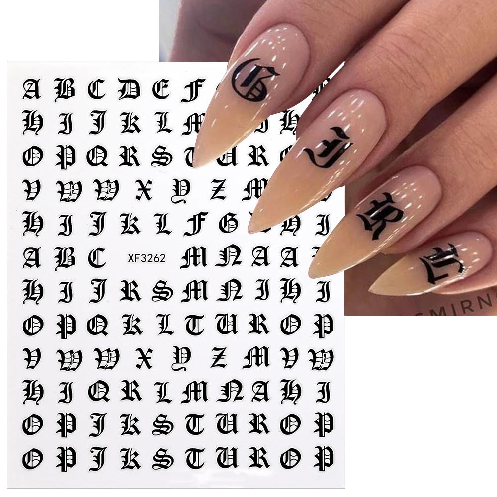 3D Glittery Gothic Letter Design Nail Art Stickers Uppercase Alphabet Letters Artistic Designs DIY Nail Art Decals Decoration #1