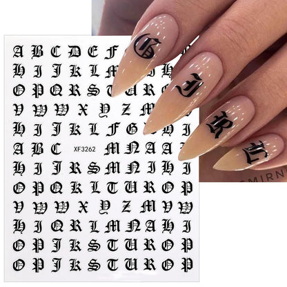 3D Glittery Gothic Letter Design Nail Art Stickers Uppercase Alphabet Letters Artistic Designs DIY Nail Art Decals Decoration #1