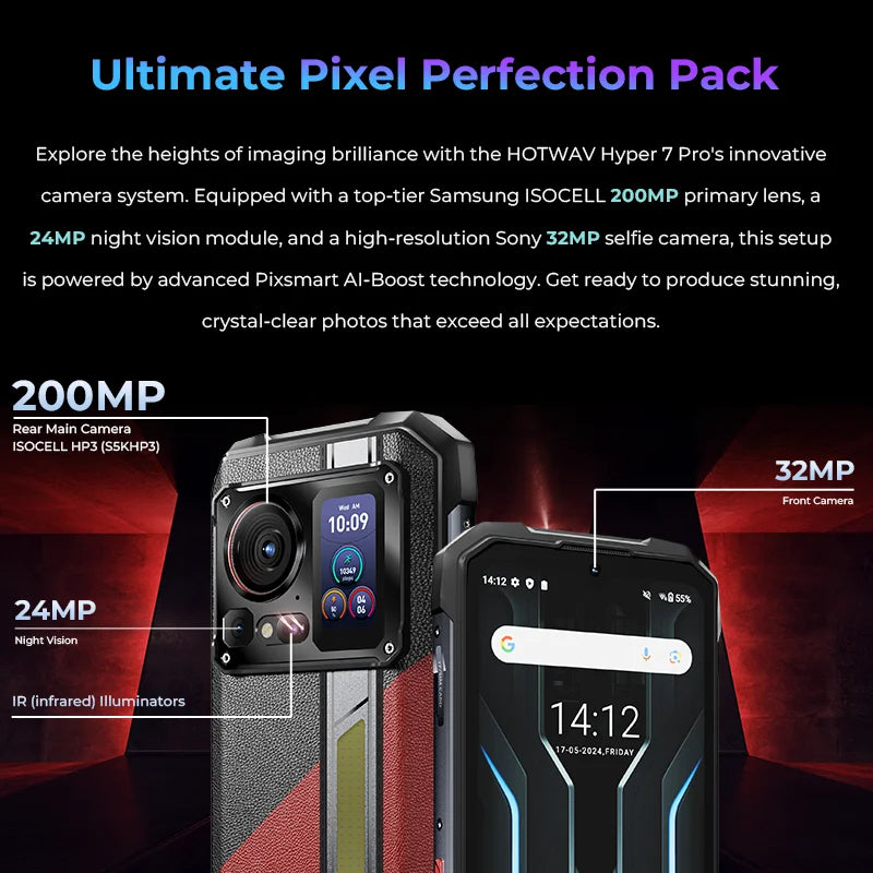 [Ship from DE] HOTWAV Hyper 7 Pro 5G Rugged Phone 200MP Android 14 6.6'' 120Hz Smartphone 36(16+20)GB 256GB 10800mAh Cell Phone
