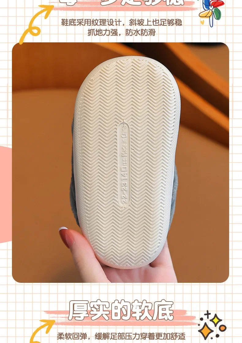 Winter warm cotton slippers for adults and children Toe Wrap Cotton Slippers Thick Soft Sole Slides Men Women Non-slip Shoes