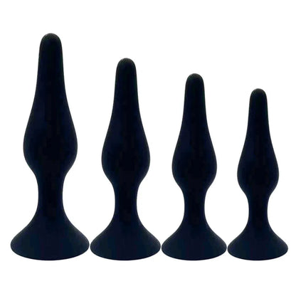 Silicone Pleasure Anal Plug 4-Piece Set - Anal Stimulation Beads, Hands-Free Suction Cup Anal Plug, Adult Erotic Sex Toy