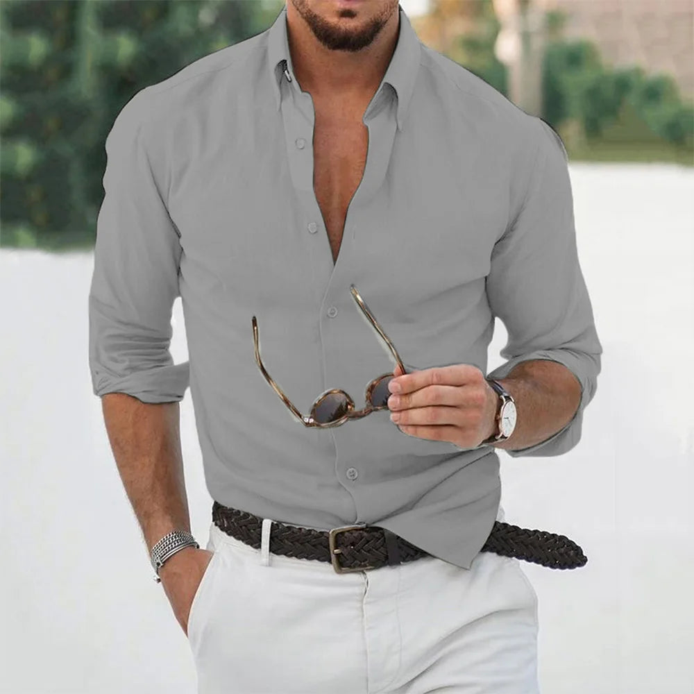 New Cotton Linen Shirts Men's Tops Causal Loose Solid Color Long Sleeves Lapel Men's Autumn Casual Wear Streetwear