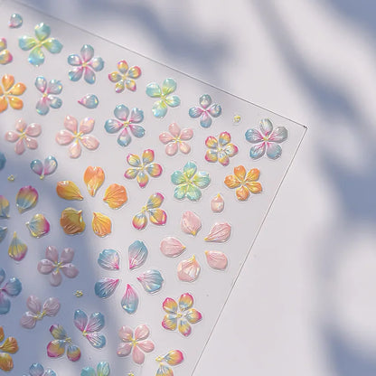 White Flower Petal Cherry Blossom Peach Blossom Falling Petal Floral Gradient 5D Self Adhesive Nail Art Sticker Manicure Decals