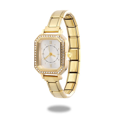 Fashion High Quality Men Women's Stainless Steel Square Round Shiny Zircon Watch Bracelet For Friend Birthday DIY Jewelry Gift