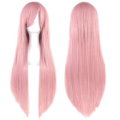 Soowee 80cm Long Synthetic Hair White Purple Cosplay Wigs Party Black Hair Straight Wig Hairpiece for Women