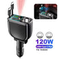 5 In 1 Car Charger 66W Max with Retractable Cable PD30W+2.4A Voltage Display Super Fast Charging 22.5W for iPhone & Android