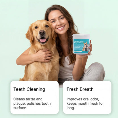 Pet Dental Finger Wipes for Dogs Cats Remove Plaque Tartar Stains Whitening Fresh Breath Disposable Toothbrushing Wipes 50PCS