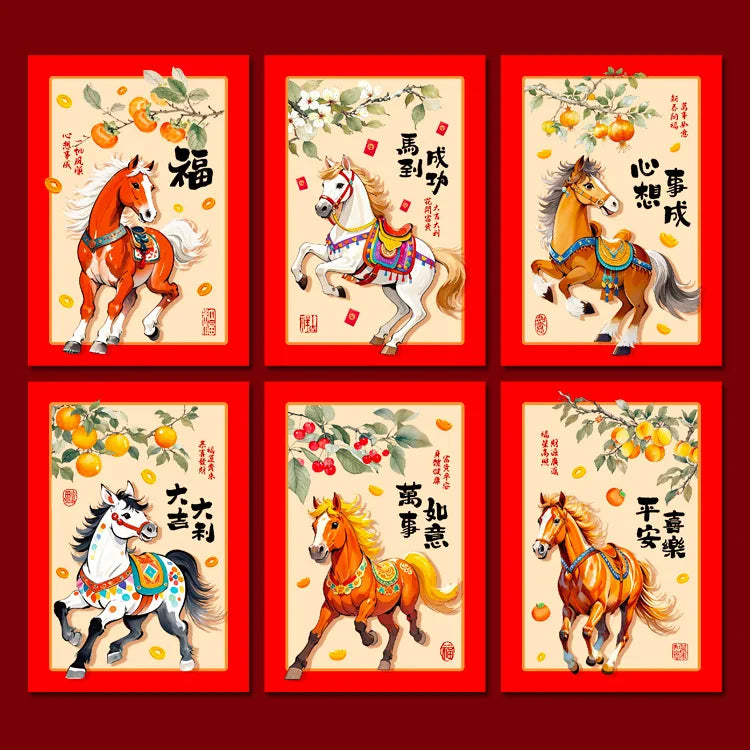 6Pcs 2026 Year Horse Zodiac Red Cash Envelopes, Chinese New Year Red Packets, Lucky Money Gift Bag