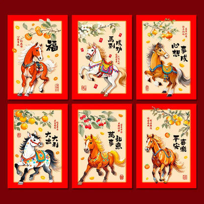 6Pcs 2026 Year Horse Zodiac Red Cash Envelopes, Chinese New Year Red Packets, Lucky Money Gift Bag