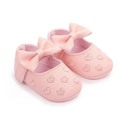 Baby Girls 0-18 Months Indoor First Walker Shoes Soft Cotton Sole Non-Slip Classic Embroidery Bowknot Hook & Loop Infant Booties