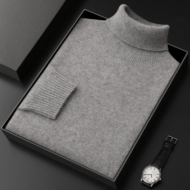 Men's Turtleneck 100% Cashmere Sweater Autumn Winter Basic Long Sleeve Pullover Cashmere Knitwear Soft Warm Comfy Clothing