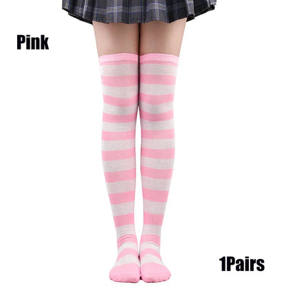 Color Striped Stockings Japanese Over Knee Socks Fashion Women Keep Warm Soks Sexy Slim Long Socks Hosiery JK Cosplay Lolita Y2k