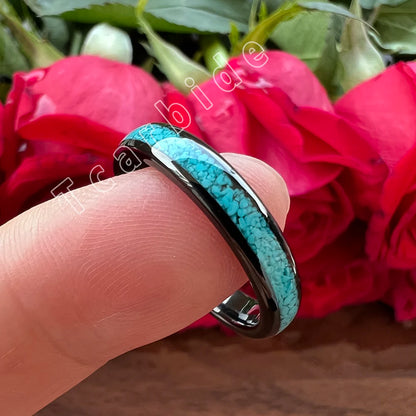 4MM 6MM 8MM Multicolor Turquoise Ring Men Women Beautiful Tungsten Engagement Wedding Band Domed Polished Finish Comfort Fit