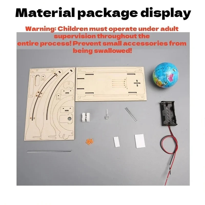DIY STEM Earth Model Day Night Cycle Educational Globe Toy Wooden Handmade Toy Science Kit for Kids Classroom Physics Learning