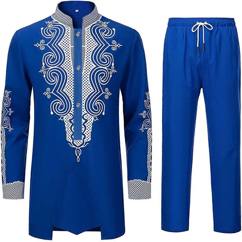 Muslim Robe Pattern Printing Black White Yellow Navy Blue Long-Sleeved Trousers The Traditional Dress of Arab Men 3D