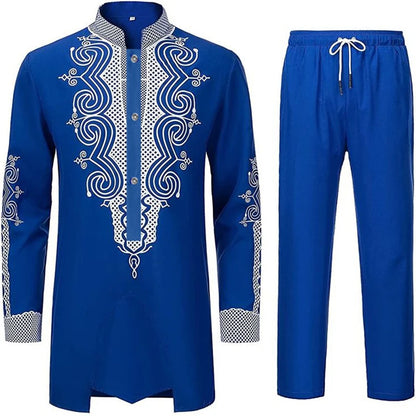 Muslim Robe Pattern Printing Black White Yellow Navy Blue Long-Sleeved Trousers The Traditional Dress of Arab Men 3D