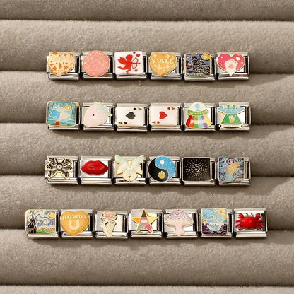 Fashion Drip Glaze Blue Eyes Colorful Butterfly Italian Charm Links Fit 9mm Stainless Steel Bracelet Jewelry DIY Making Beads