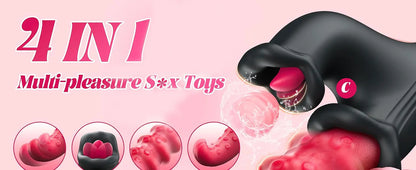 4 IN 1 Licking Thrusting Vibrator G Spot Clitoral Stimulator Vagina Massager Rabbit Vibrator Women Sex Toy for Clit Nipple &Anal