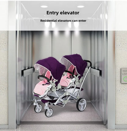 Foldable Twin Baby Stroller,Double Seat Baby Stroller for Two Babies,Shock-absorbing Twin Baby Stroller,Multi-function